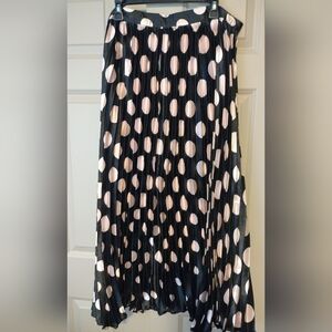 Black Pleated Midi Skirt with Pink Polka Dots